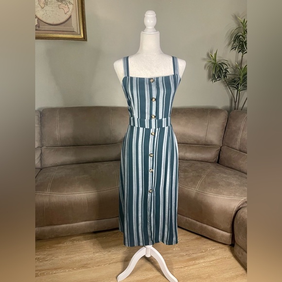 Charlotte Russe Never Worn Green White Striped Sun Dress Sz L Large - Picture 12 of 16